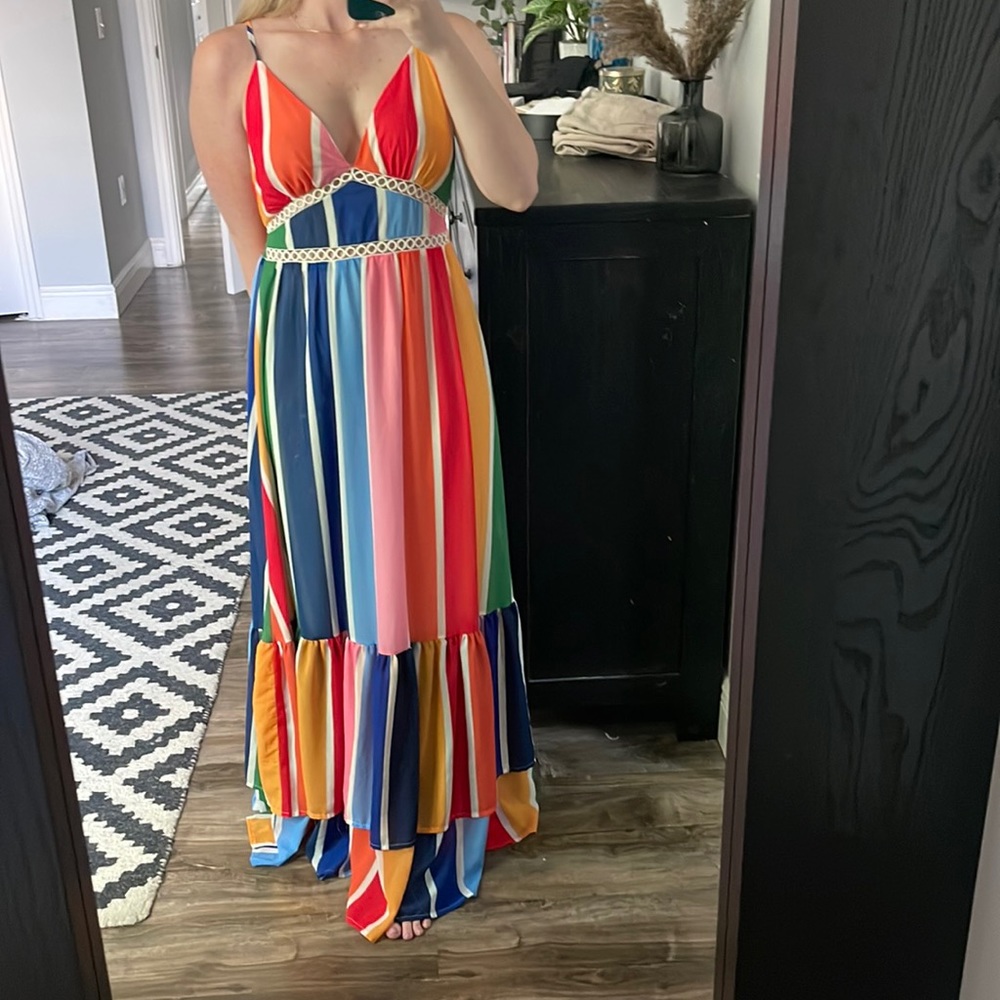 Rainbow striped maxi dress - size small
